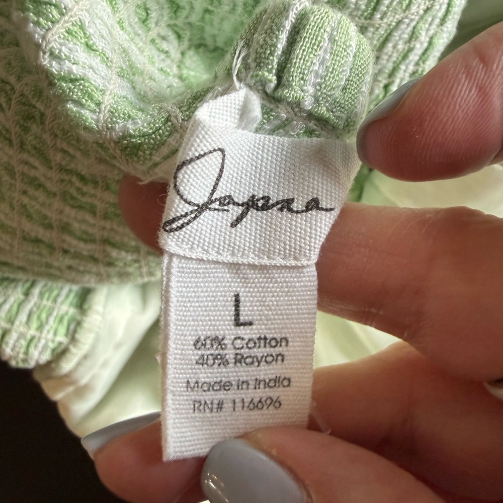 NWT Green Striped Ruffle-Sleeve Top Shirt Cropped Size Large - Picture 7 of 7